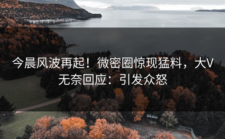 今晨风波再起！微密圈惊现猛料，大V无奈回应：引发众怒