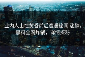 业内人士在黄昏前后遭遇秘闻 迷醉，黑料全网炸锅，详情探秘